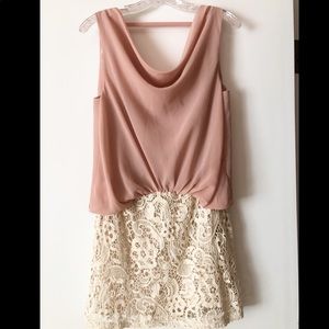 Tan floral skirt attach to pink top with open back